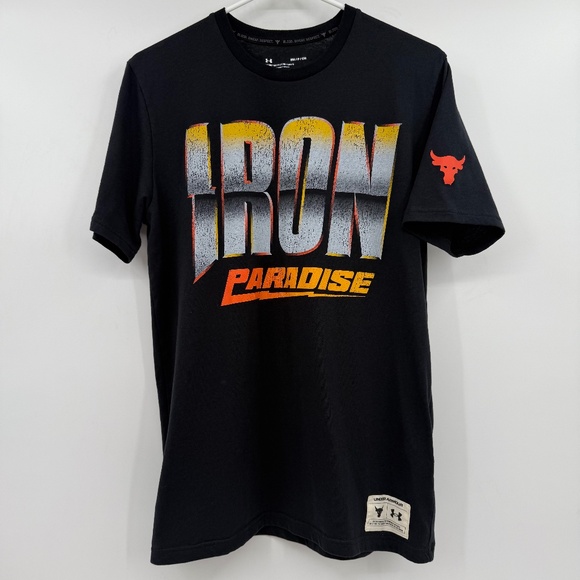 Under Armour T Shirt Men Small Black Iron Paradise Project Rock Short Sleeves - Picture 1 of 11